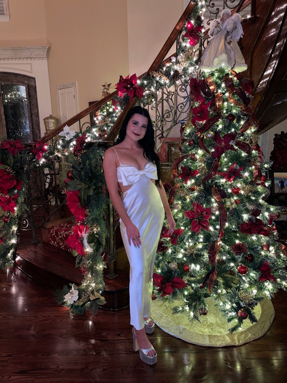 White Satin Bow-Front Maxi Dress